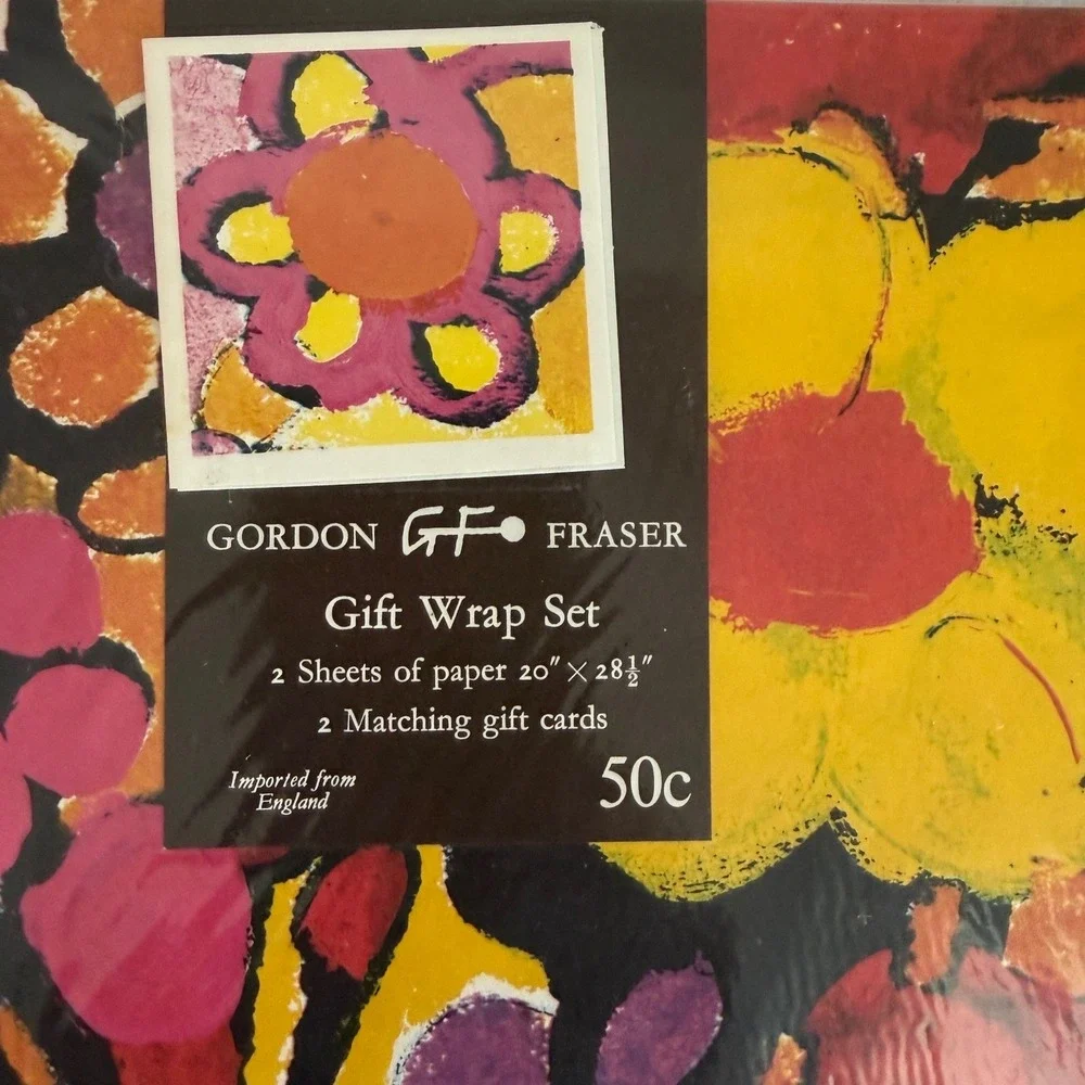 Gordon Fraser Gift‎ Wrap Set Vintage England Multicolor MCM Floral Cocktail 2pk